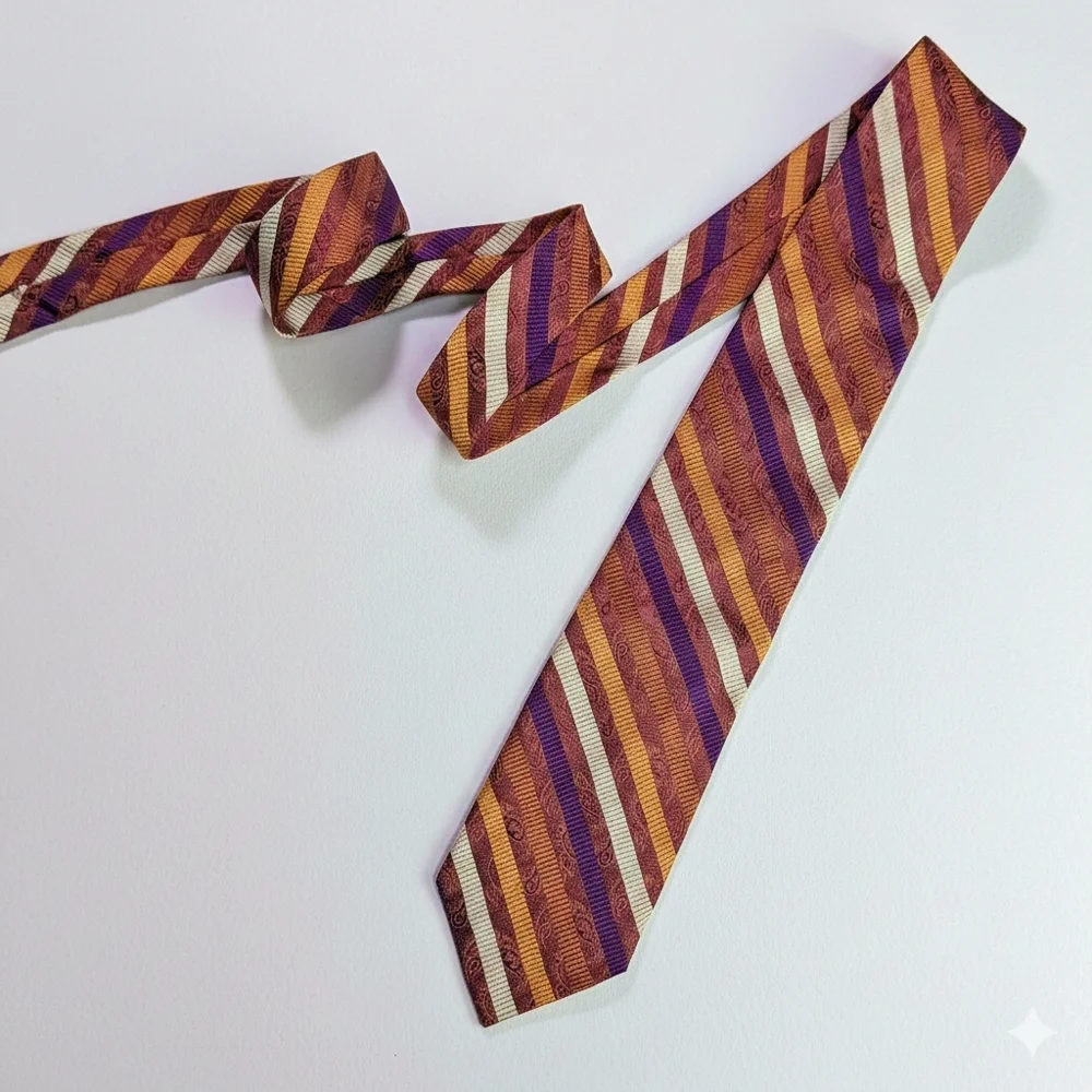 Altea Milano 100% Silk Vintage Tie Burgundy Wine Purple Diagonal Stripes Italy